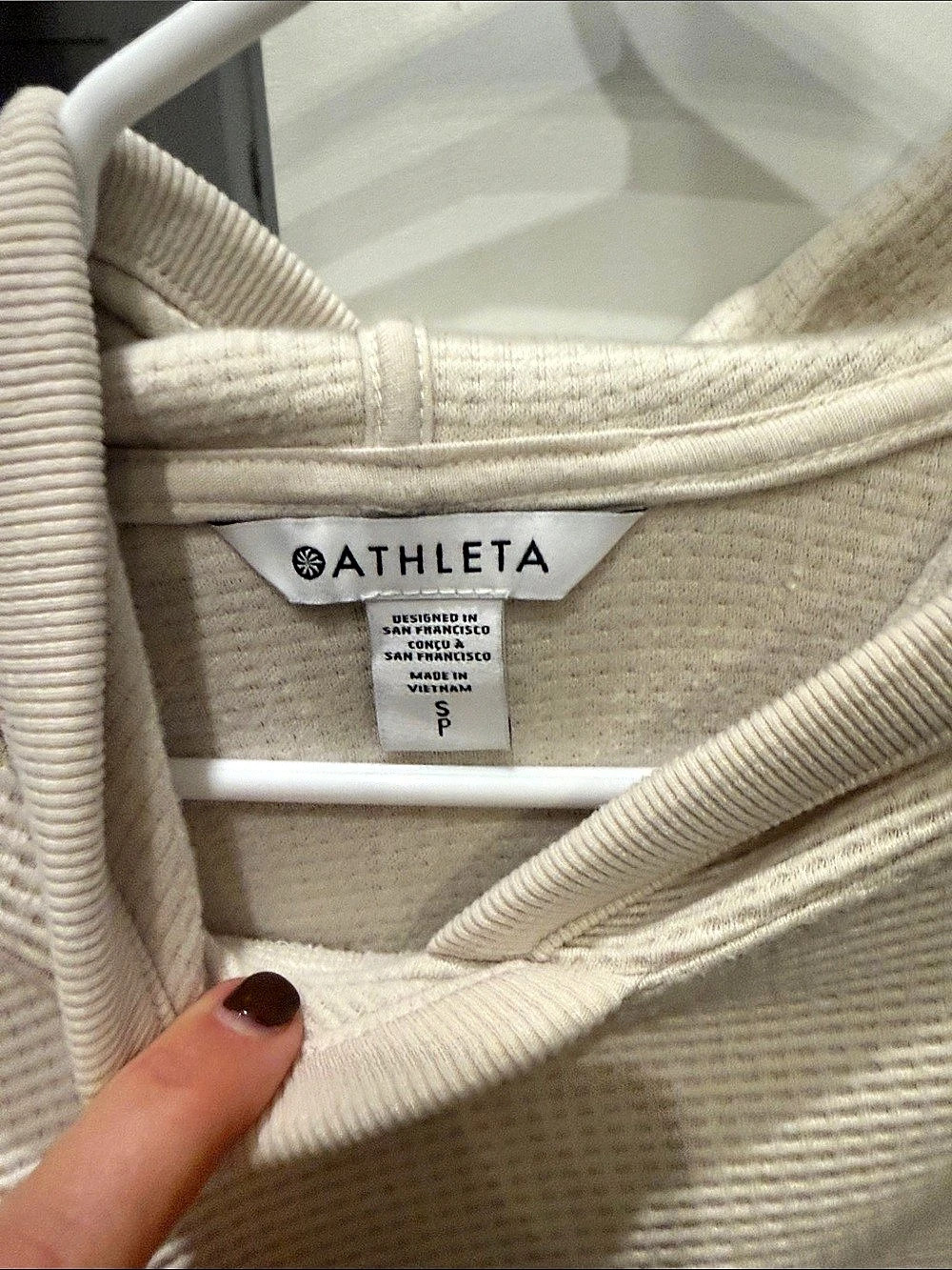 Athleta Tranquil Waffle Hoodie Cream S and matching XS pants.